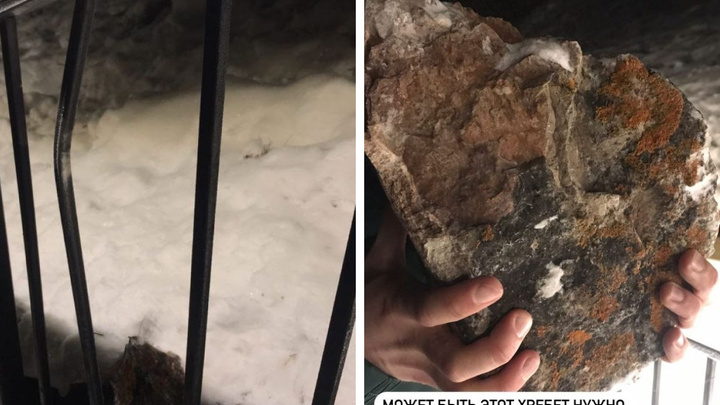 Гигантский камень пролетел мимо гуляющих на Торгашинской лестнице и погнул перила