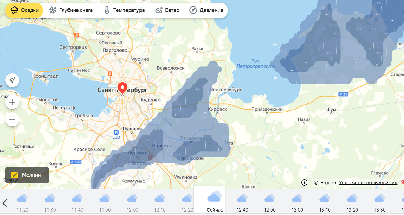 Карта осадков в спб сейчас