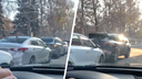 «Паровозик» из 7 машин собрался на Красном проспекте — видео массовой аварии