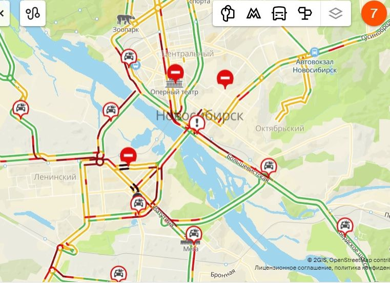 Карта новосибирска пробки на дорогах