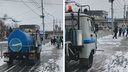 Сибиряк снял, как спецтехника поливает тротуары в Новосибирске при <nobr class="_">-10</nobr> градусах