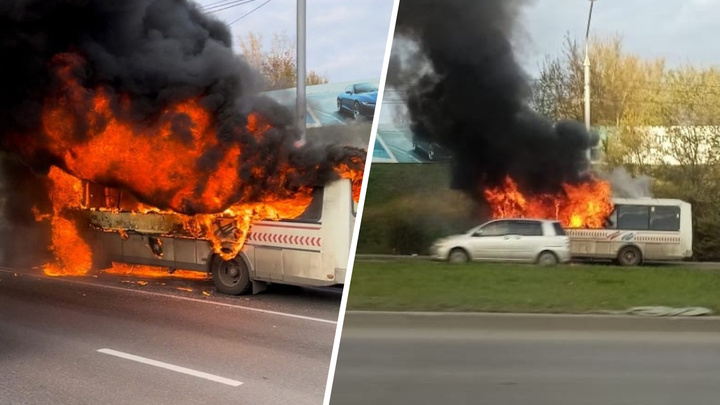 Около Октябрьского моста дотла сгорел автобус