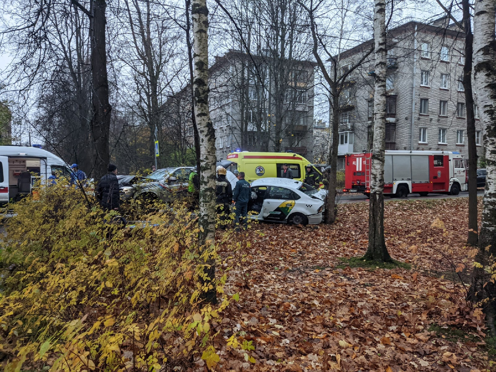 BMW выкинул такси с дороги в дерево на Костромском проспекте, а сам встал  на тротуаре | 01.11.2022 | Санкт-Петербург - БезФормата