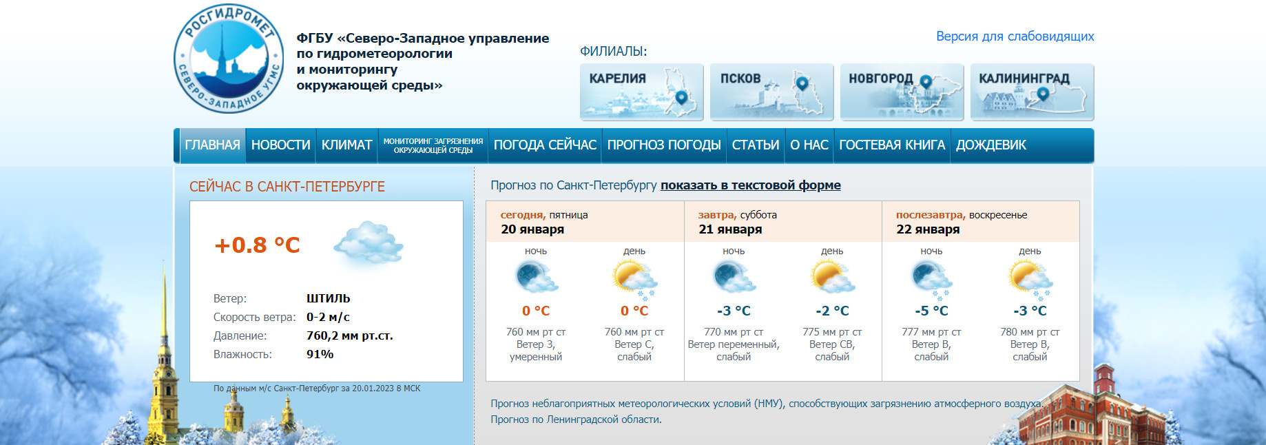 Скриншот с www.meteo.nw.ru