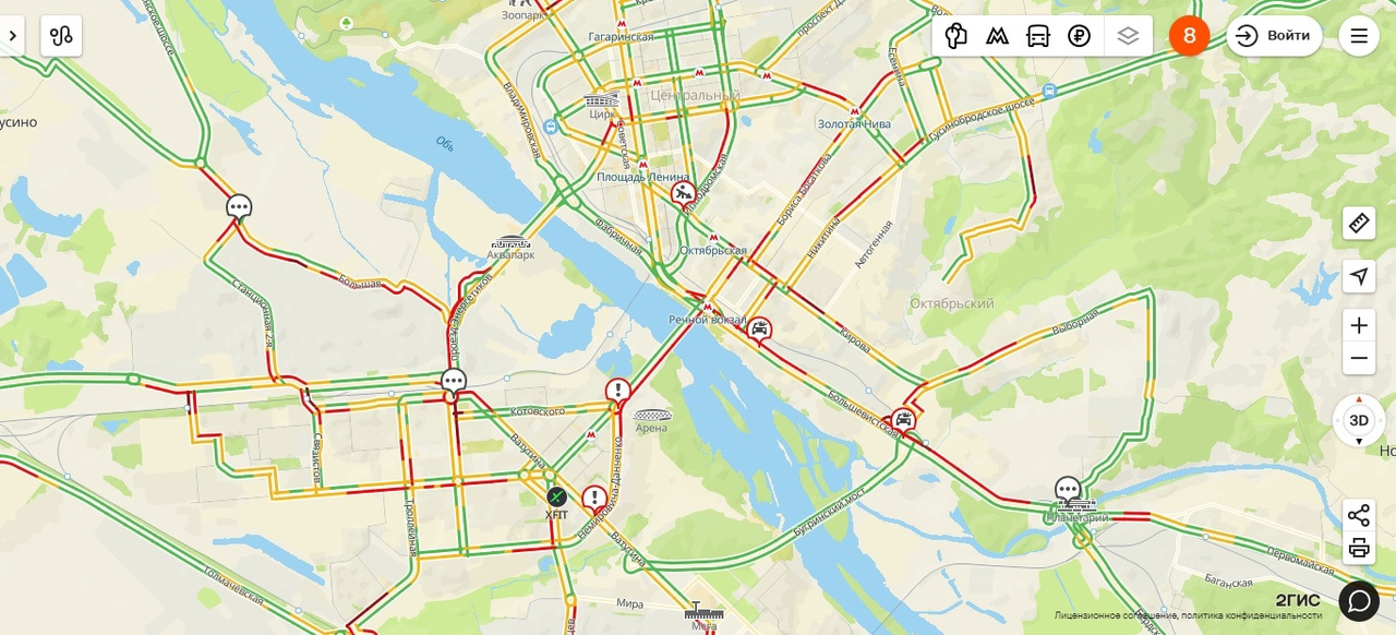 Пробки в новосибирске на данный момент карта