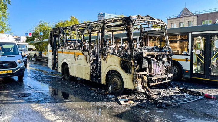 В Подмосковье за несколько минут полностью сгорел рейсовый автобус. Видео с места событий