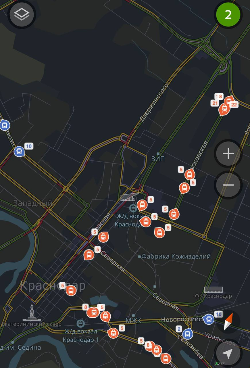 2 ГИС Краснодар. Как в 2 ГИС общественный транспорт.