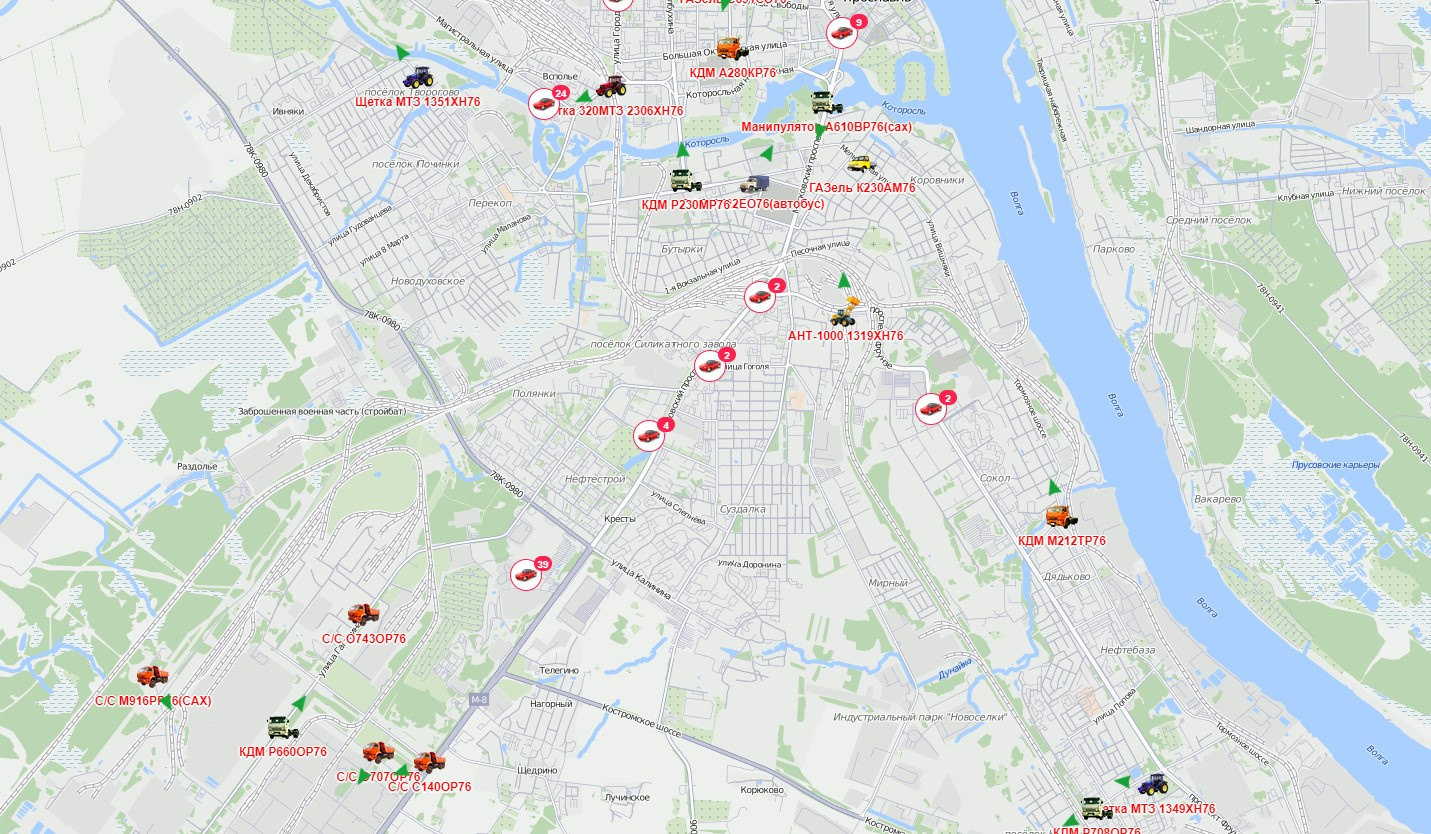 Согласно карте, в гаражах стоят десятки снегоуборочных машин, а по городу работают единицы техники Согласно карте, в гаражах стоят десятки снегоуборочных машин, а по городу работают единицы техники