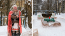 У Чебурашки отняли автомат: курсанты долепили снежные фигуры — разглядываем забавную выставку из Академгородка
