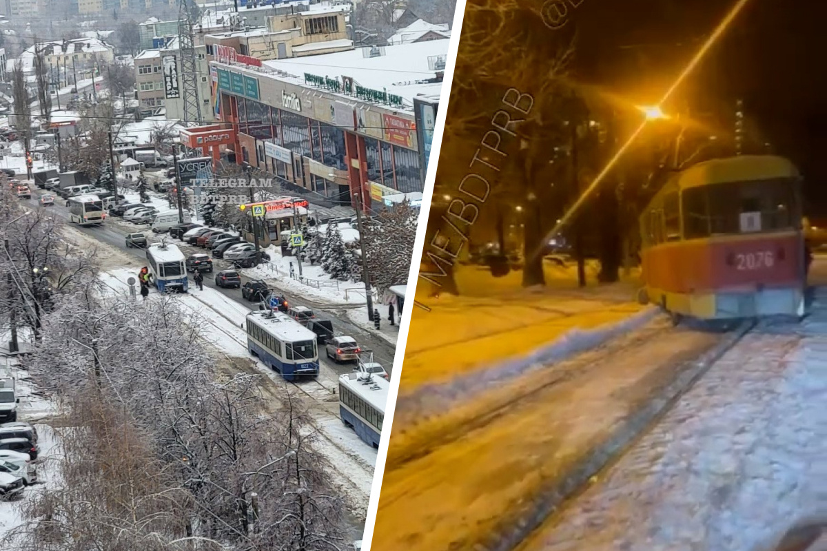 В Уфе из-за вчерашнего снегопада сошли с рельсов два трамвая