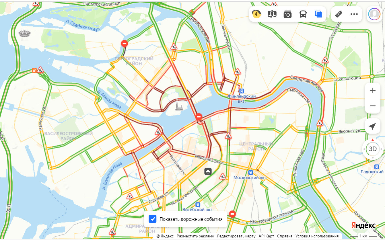 Карта пробок спб по времени