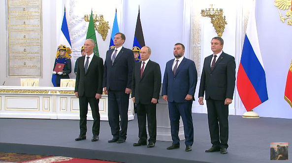 Владимир Путин с главами ЛНР, ДНР, Запорожской и Херсонской областей