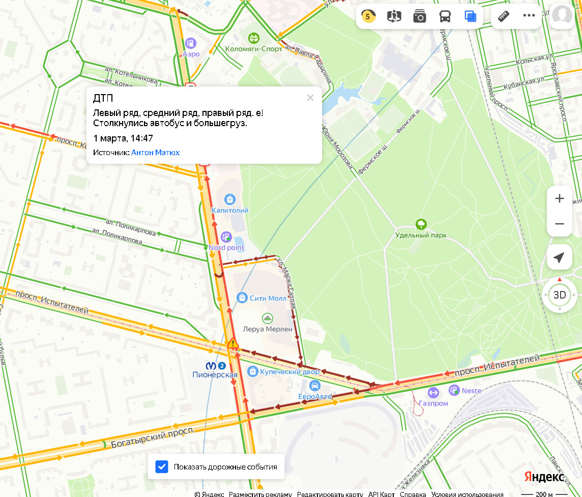ДТП с грузовиком устроило «автобусный апокалипсис» на Коломяжском