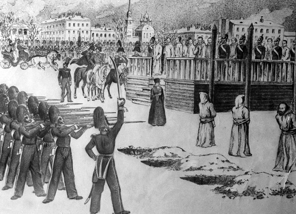 «Обряд казни на Семеновском плацу», рисунок Бориса Покровского, 1849 год