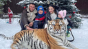 «Она еще не ела»: Павел Прилучный с беременной женой и двумя детьми позировал рядом с живой тигрицей