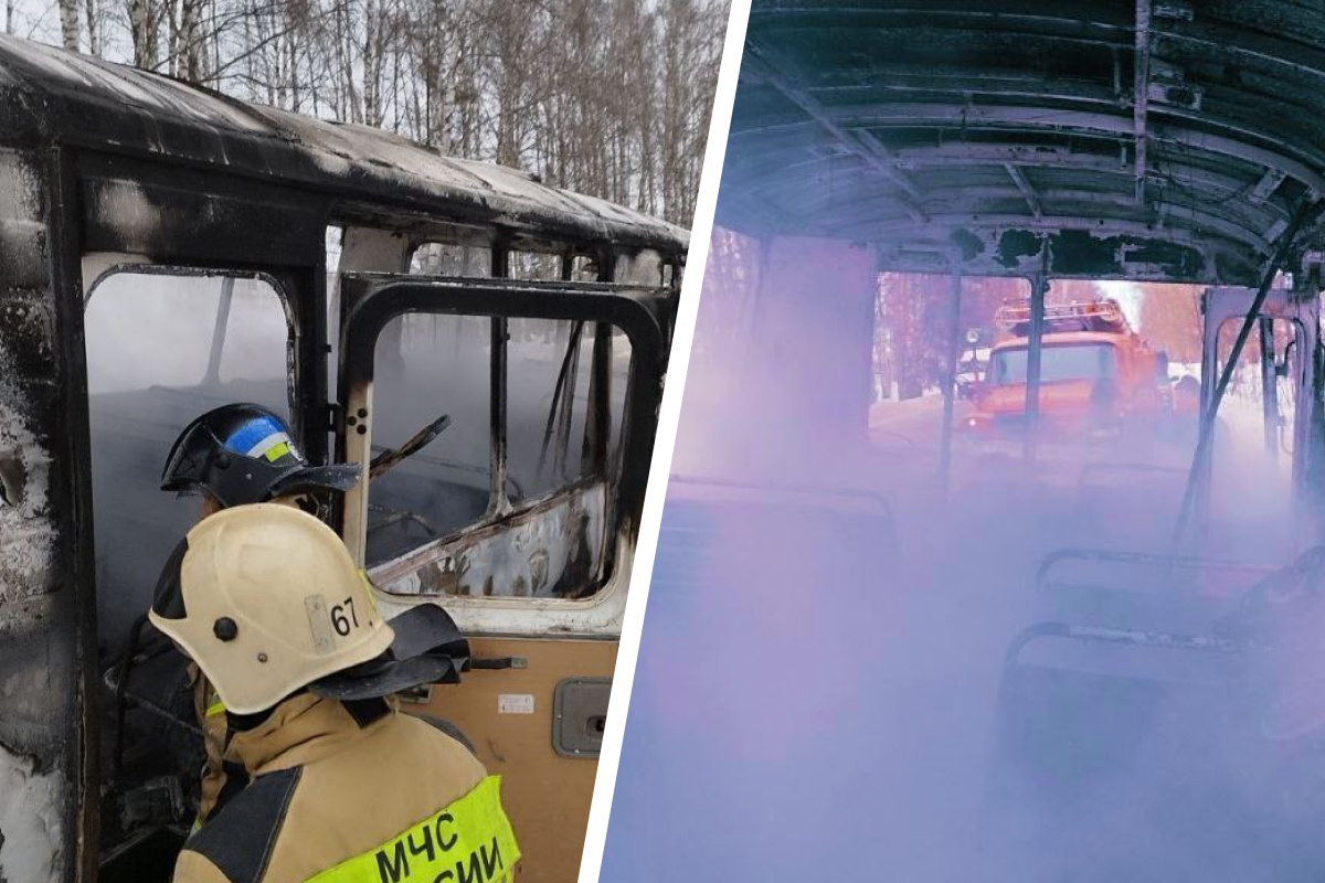 Второй за сутки пассажирский пазик сгорел дотла в Нижегородской области. Видео