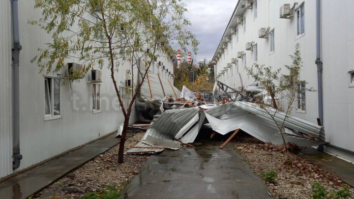 Ураганный ветер в Сириусе сорвал крышу с хостела и повалил деревья
