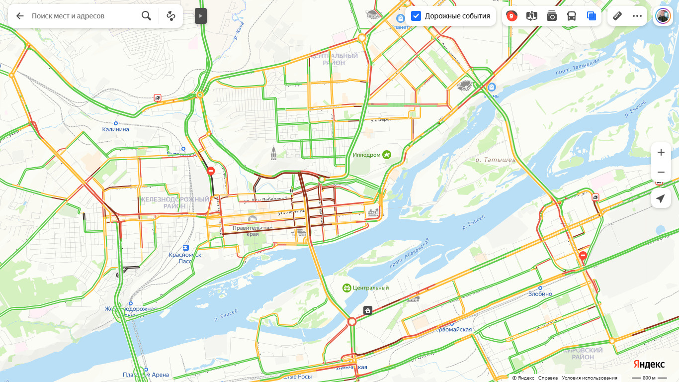 Пробки в красноярске сейчас онлайн карта