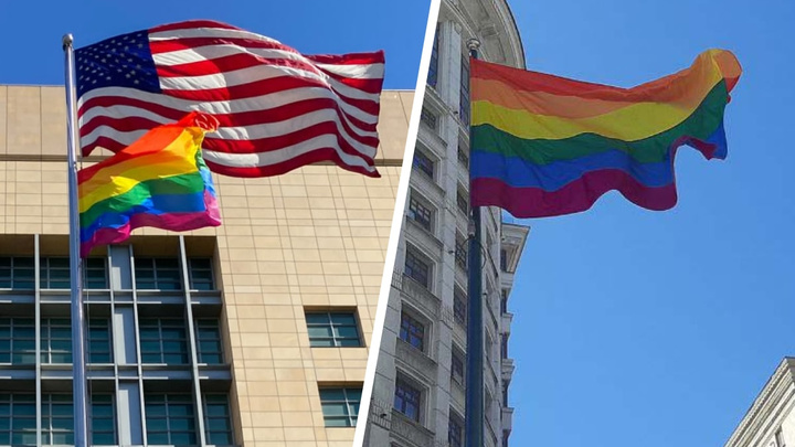 Посольства США и Великобритании в Москве вывесили ЛГБТ-флаги