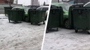 Иномарка припарковалась вплотную к мусорной площадке — машину окружили пустыми контейнерами