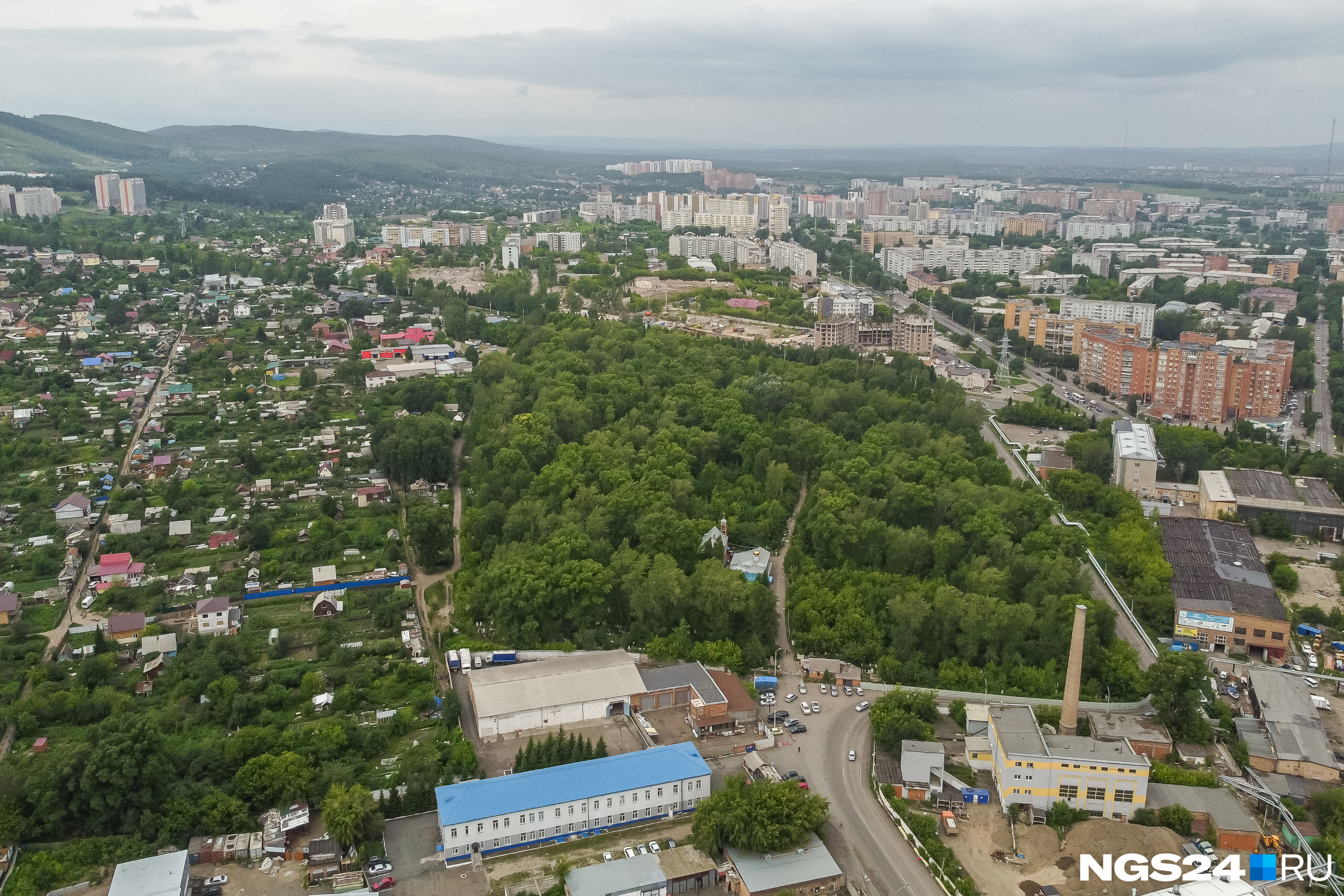 С высоты Николаевское кладбище напоминает зеленую зону для прогулок — могил не видно из-за крон деревьев