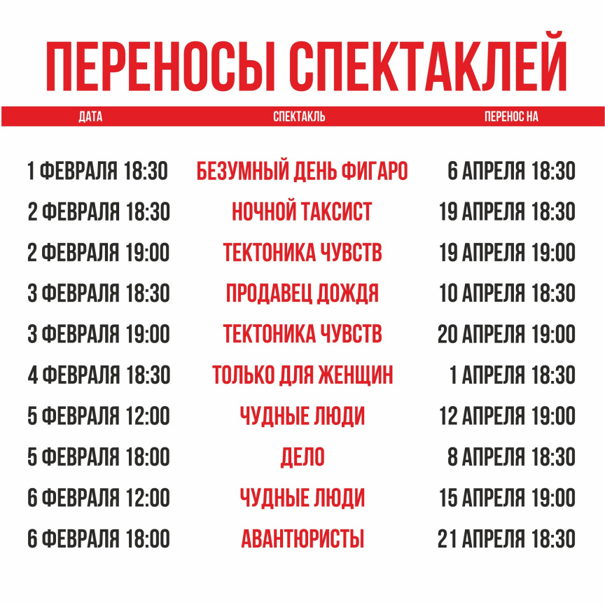 Переносы спектаклей театр опубликовал у себя на сайте Переносы спектаклей театр опубликовал у себя на сайте