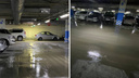 Потоп на подземной парковке в ТРК «Ройял парк» попал на видео