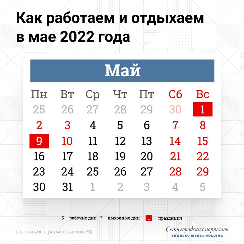 Календарь выходных дней в мае россия