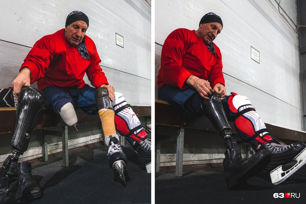 Владимир готовится к тренировке по хоккею: меняет обычный протез на более «легкую» титановую версию