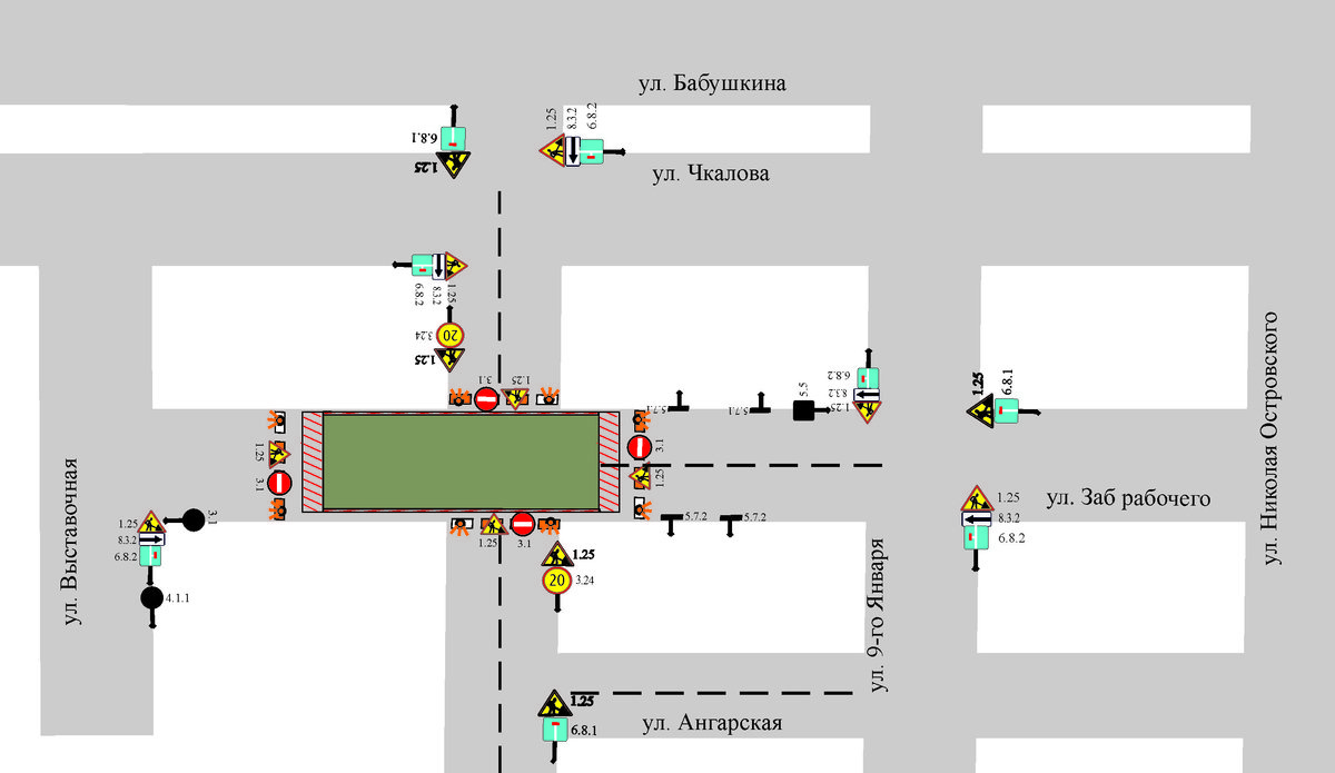 Схема ремонта перекрёстка улиц Забайкальского Рабочего и Полины Осипенко