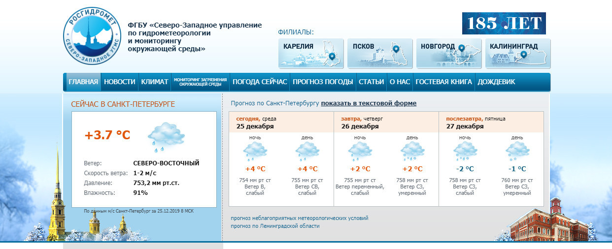 Скриншот с сайта www.meteo.nw.ru