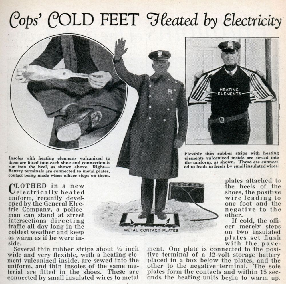 1932 год. Статья в американском журнале Modern Mechanix о новой экипировке для полисменов - куртках и обуви с электроподогревом.jpg
