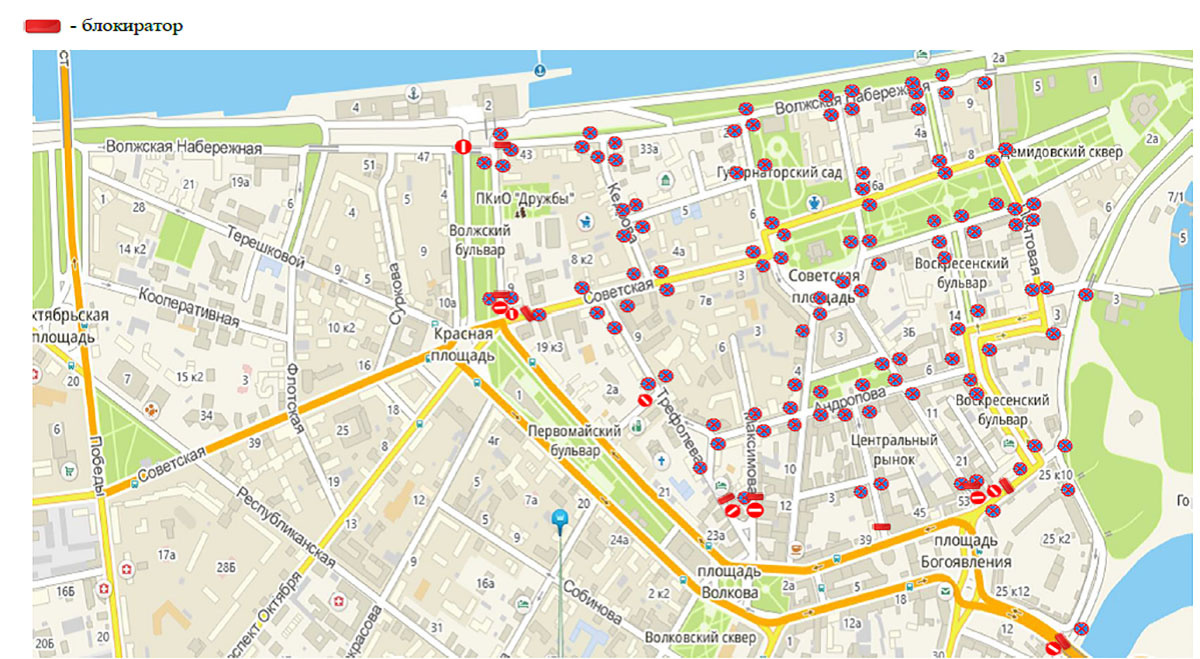 Карта перекрытых улиц города