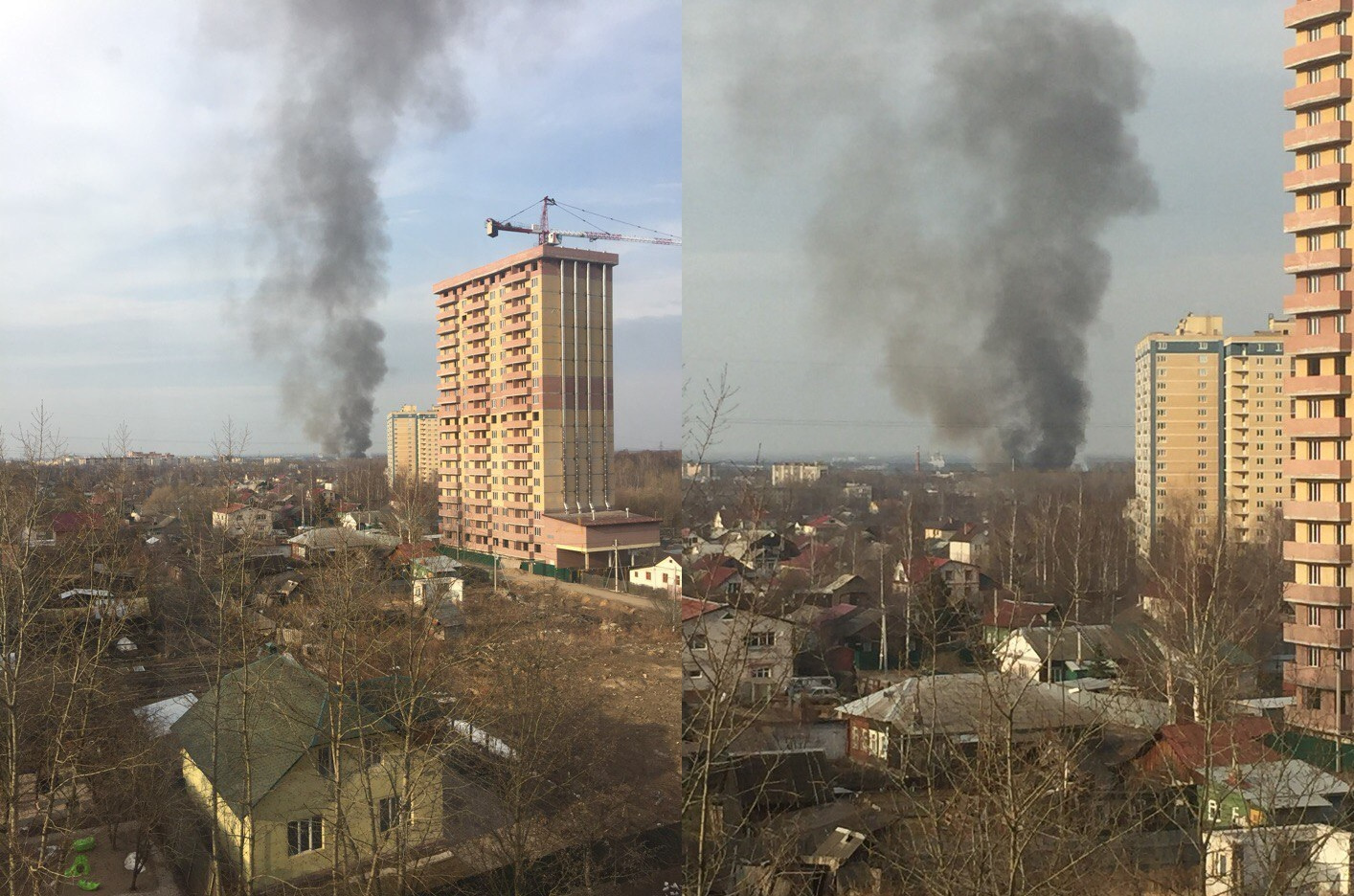 Ярославцы снимают густой дым из другого конца района