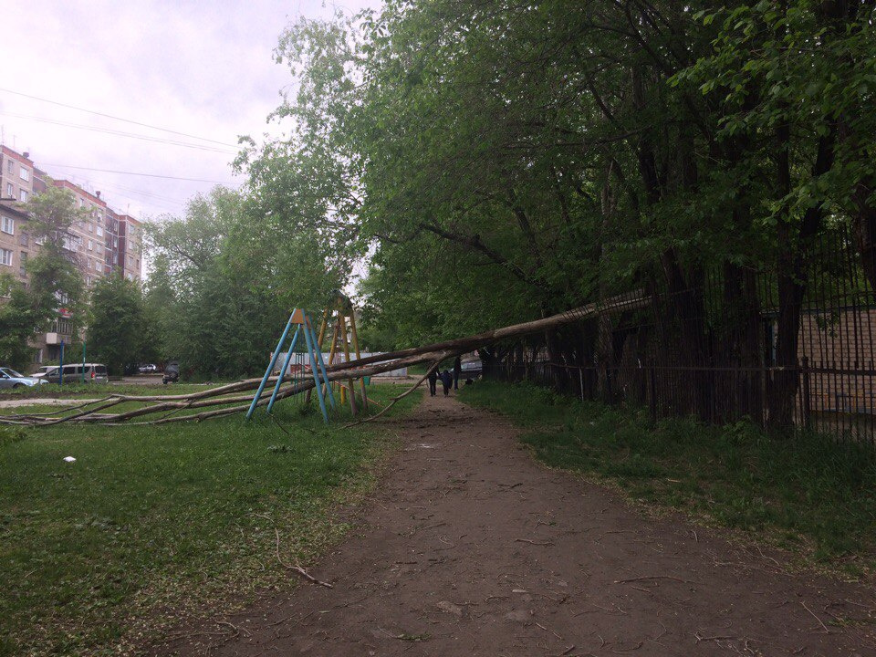 Упавшее на ЧМЗ дерево сломало забор детсада №348 Упавшее на ЧМЗ дерево сломало забор детсада №348