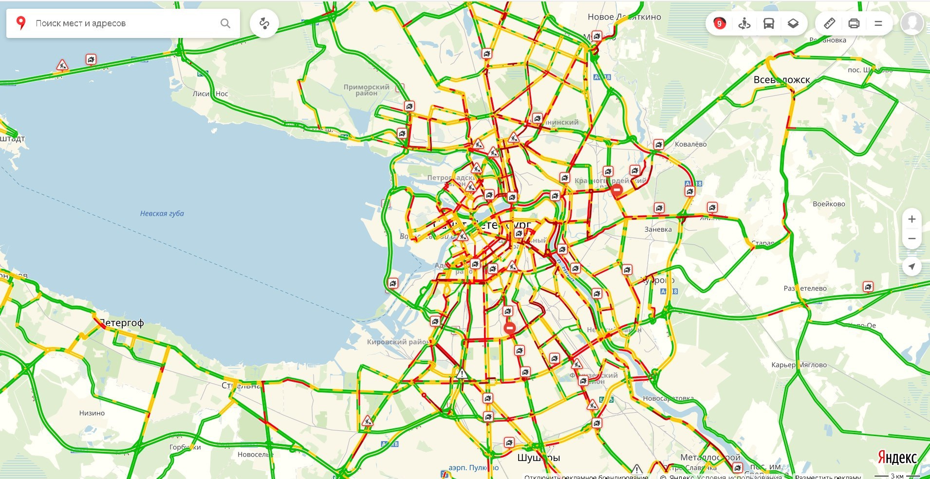 Час пик в Петербурге: пробки достигли девяти баллов. Некоторые превысили  девять километров - 5 марта 2019 - ФОНТАНКА.ру