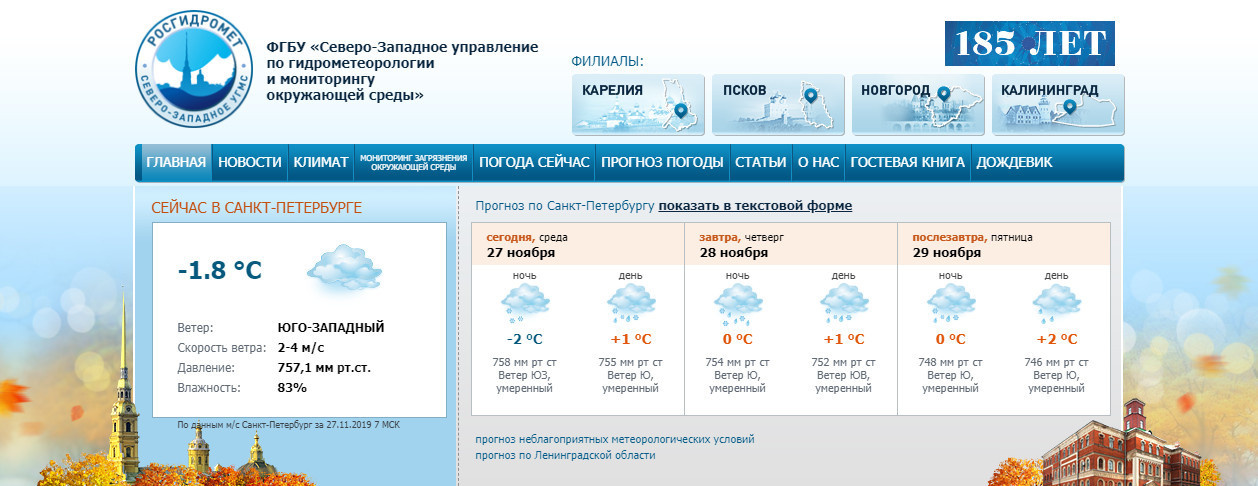 Скриншот с сайта www.meteo.nw.ru