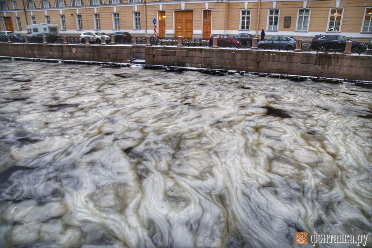 Мойка в Петербурге покрылась космическим разводами. Ледяное сало должно  превратиться в лёд - 28 января 2020 - ФОНТАНКА.ру