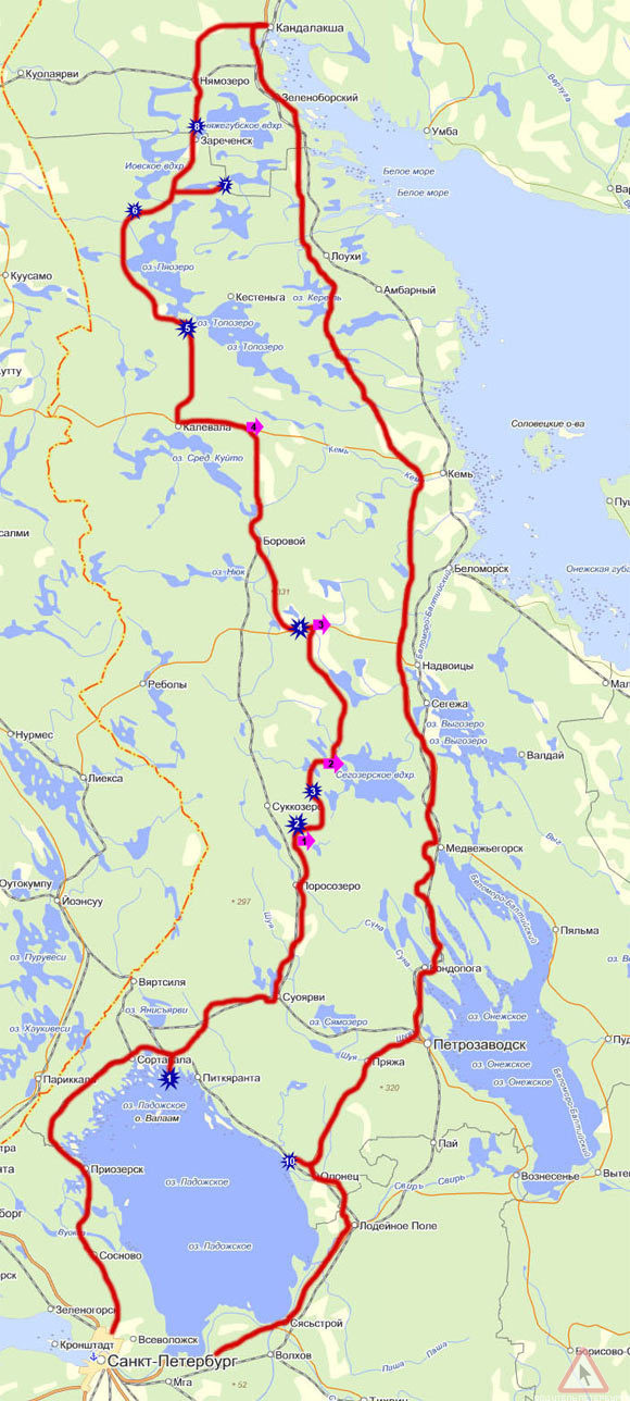 Карта достопримечательностей карелии на машине