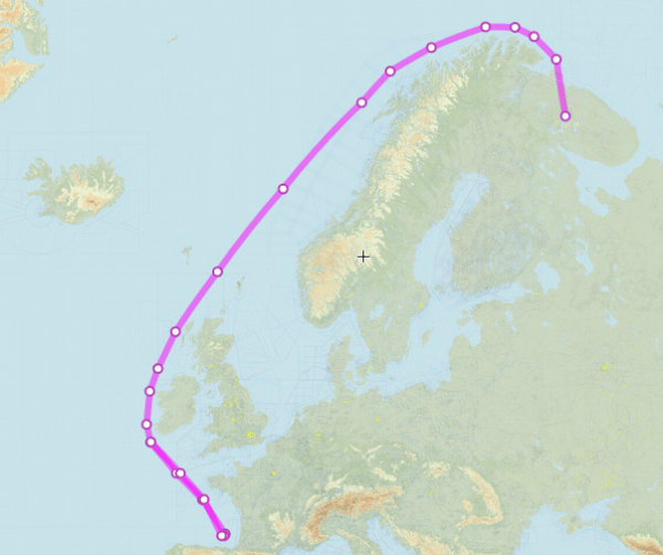 Примерный маршрут полета Ту-160