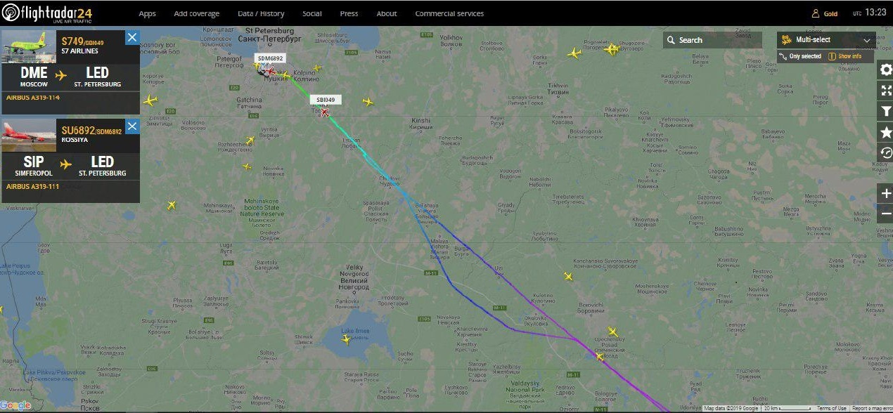 скриншот страницы сервиса flightradar24.com