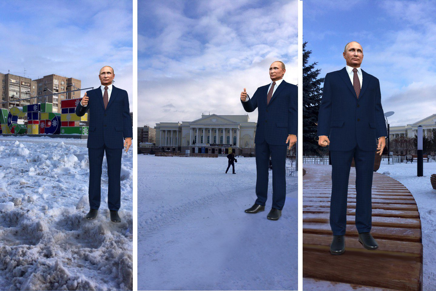 Виртуальный Владимир Путин поставил лайк площади 400-летия Тюмени, которая недавно открылась после реконструкции