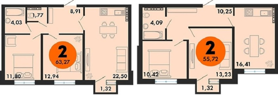 Планировки двухкомнатных квартир.