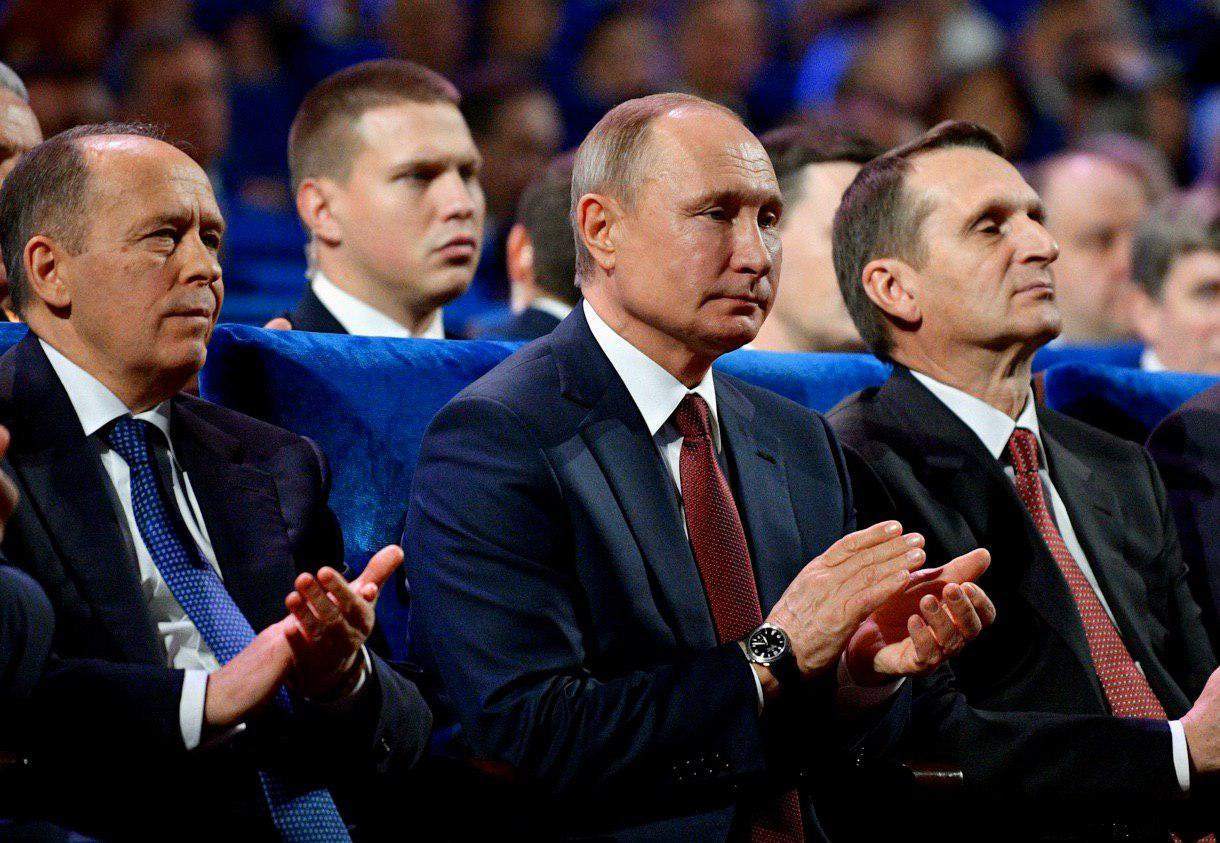 Александр Бортников, Владимир Путин, Сергей Нарышкин на вечере в честь Дня работника органов безопасности