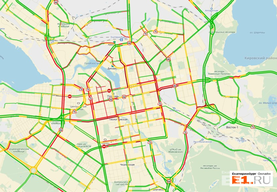 Пробки в екатеринбурге карта