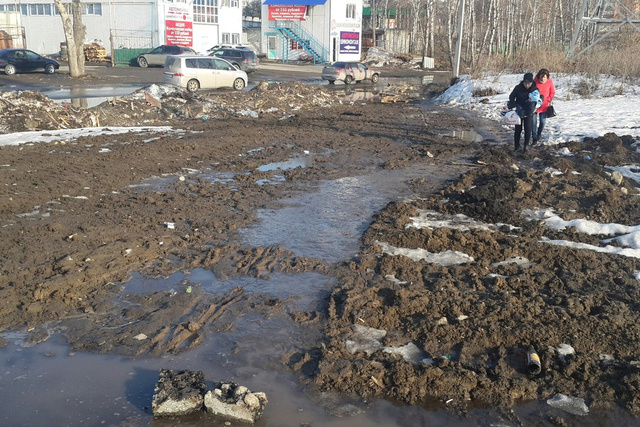 По такой грязи жители новостроек добирались к остановкам общественного транспорта, которые находятся на Московском тракте
