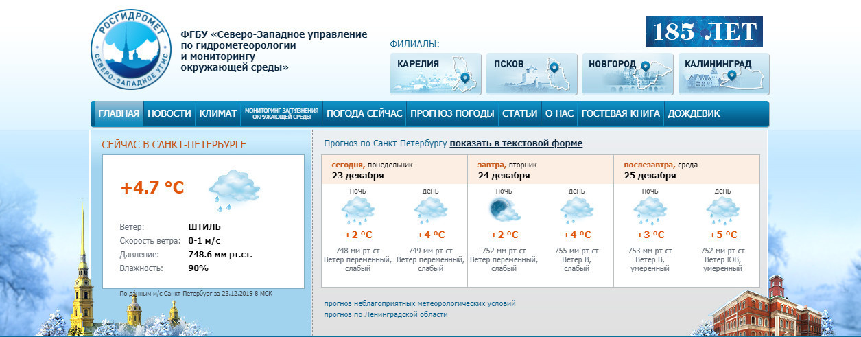 Скриншот с сайта www.meteo.nw.ru