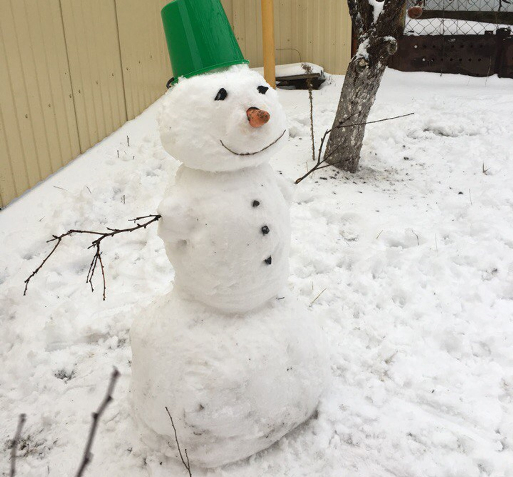Куда же без «классического» снеговика с морковкой и ведром на голове?
