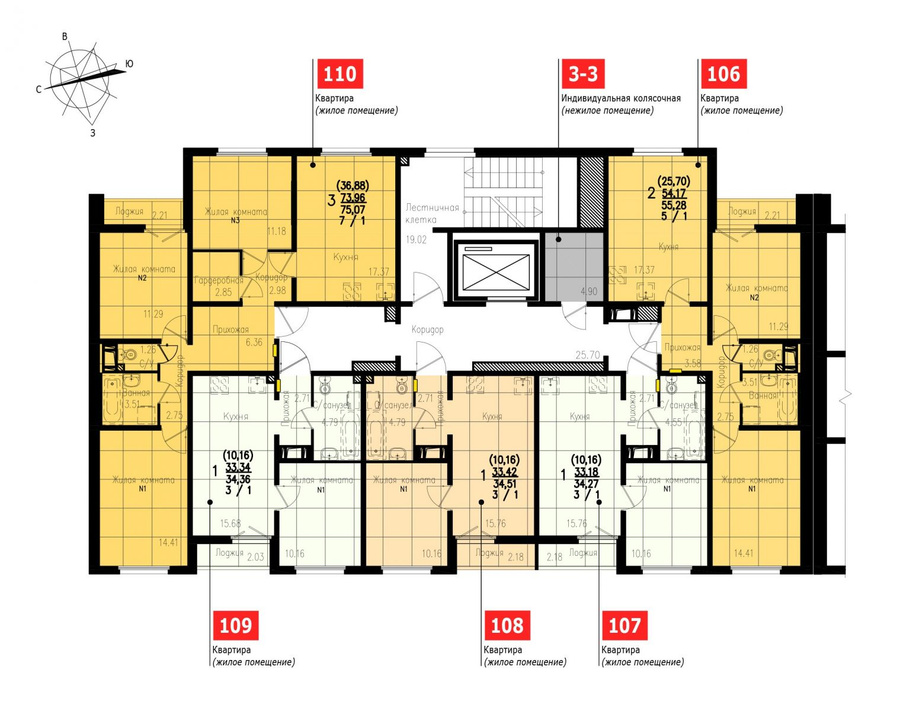 Типовые планировки квартир. План 2-го этажа 3-го подъезда.
