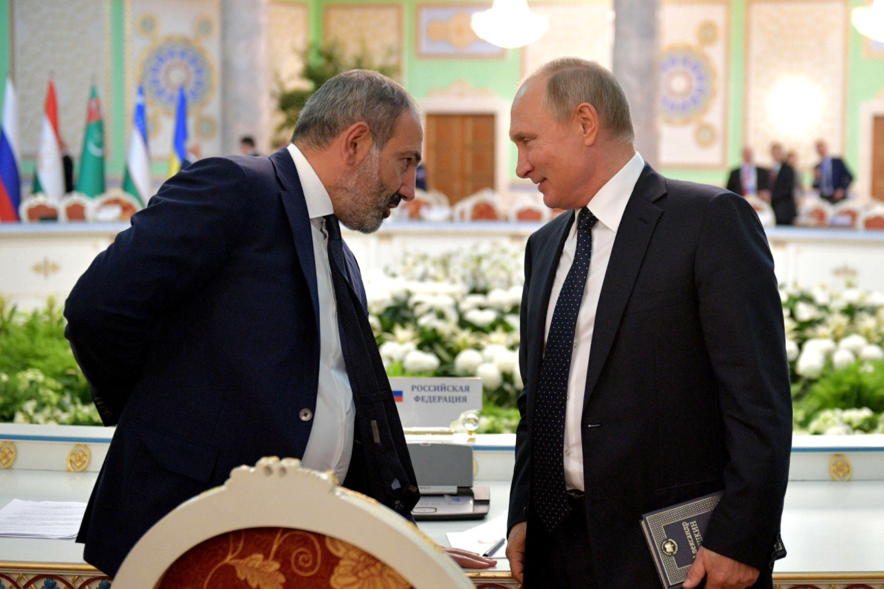 Пашинян и Путин после заседания Совета глав государств СНГ, сентябрь 2018 года